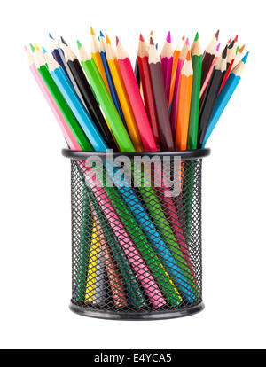 Crayons de couleur en noir tasse de bureau Banque D'Images