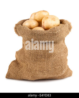 Pommes de terre en sac de jute mûrs Banque D'Images