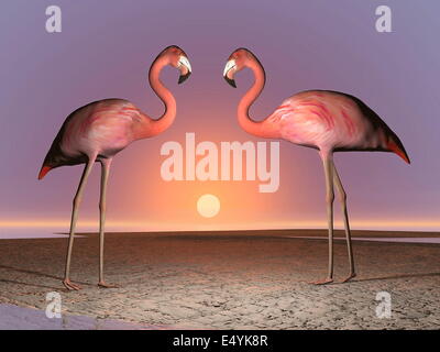 Date de Flamingos - 3D render Banque D'Images
