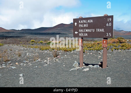 Avec cratère de Haleakala sentiers dans le Parc National de Haleakala sur Maui Hawaii panorama Banque D'Images