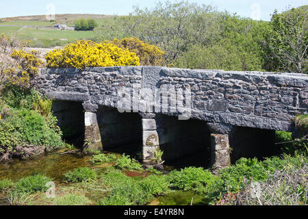 Un ancien pont en pierre traversant la rivière Fowey, Bodmin Moor, Cornwall, UK. Banque D'Images