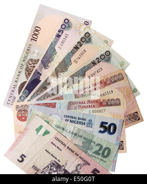 Notes naira énoncées dans une forme d'éventail Banque D'Images