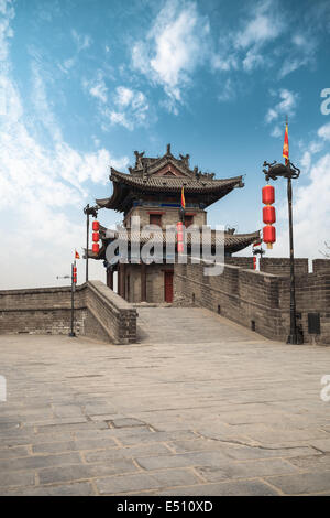 L'ancienne tourelle sur mur de la ville de Xi'an Banque D'Images