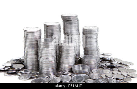 Pile de pièces isolated on white Banque D'Images