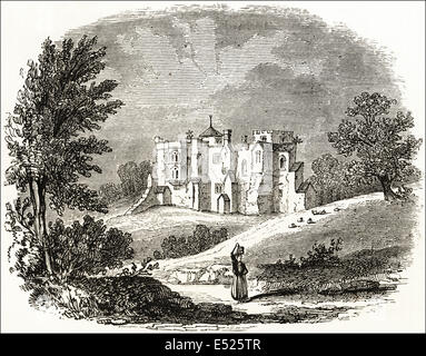 Le Palais de Woodstock, Oxfordshire tel qu'il était avant 1714, construite au xiie siècle et démolie en 1720. La gravure sur bois victorien circa 1845. Banque D'Images