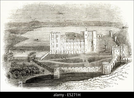 Le château de Kenilworth datant du 12e siècle, dans le Warwickshire en photo en 1620. La gravure sur bois victorien circa 1845. Banque D'Images