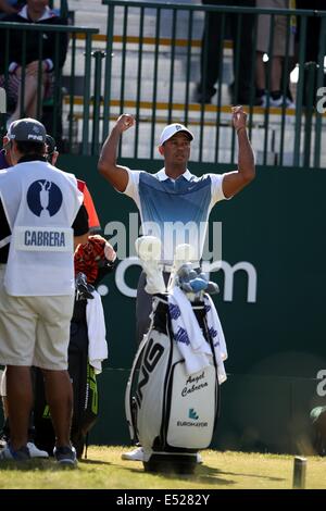 Tiger Woods (USA), le 17 juillet 2014 - Golf : Tiger Woods de l'United States sur le 1er trou lors du premier tour de la 143e British Open Championship au Royal Liverpool Golf Club à Hoylake, Angleterre. (Photo de Koji Aoki/AFLO SPORT) Banque D'Images