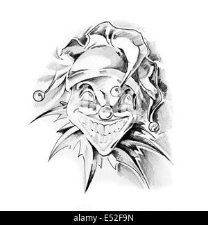 Croquis de l'art du tatouage, clown joker Banque D'Images