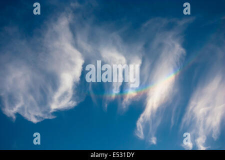 L'iridescence des nuages formant un arc-en-ciel dans les nuages cirrus Banque D'Images