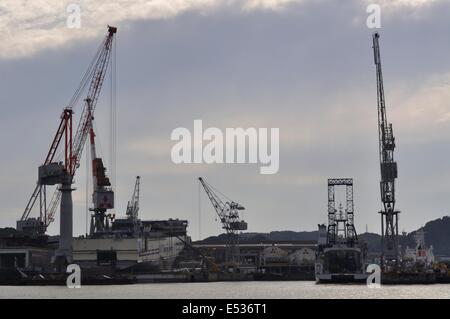 Chantier naval de Mitsubishi Heavy Industries, Yamaguchi Shimonoseki,Japon,. Banque D'Images