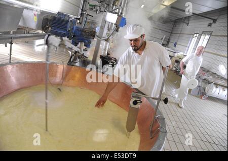 Trescore Cremasco (Cremona, Italie) ; production de Grana Padano DOP fromage typique italien Banque D'Images