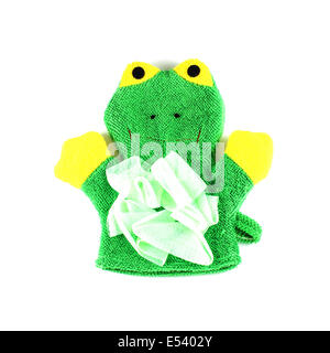 Gants tricotés grenouille sur un fond whhite Banque D'Images