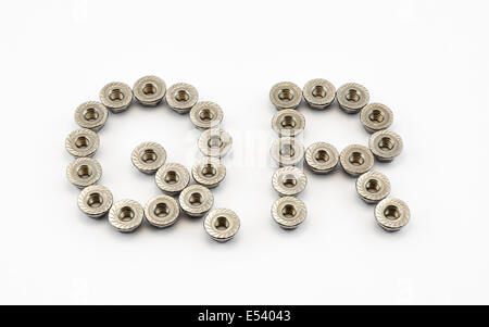 Q et R de l'Alphabet, créé par les écrous à embase hexagonale en acier inoxydable. Banque D'Images