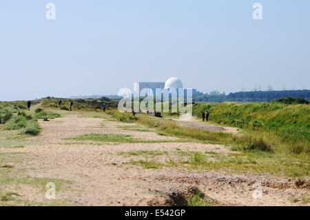 La réserve naturelle de Minsmere RSPB à Sufflok East Anglia UK la centrale nucléaire de Sizewell B est visible à distance Banque D'Images