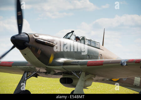 Duxford, UK - 25 mai 2014 : Vintage chasseur britannique, Hawker Hurricane' au meeting aérien de Duxford. Banque D'Images