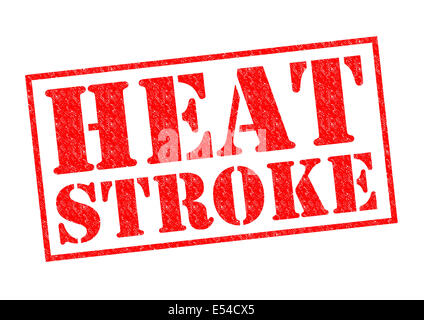 Le coup de chaleur de tampon en caoutchouc rouge sur un fond blanc. Banque D'Images