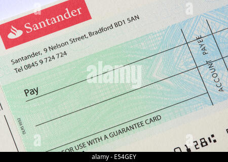 Chèque De Banque Santander vierge Banque D'Images