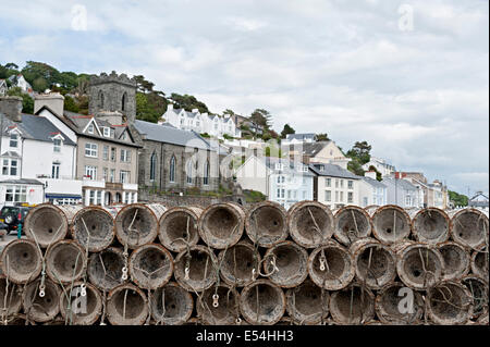 Filets de pêche sur la pêche du homard et du crabe keyside aberdovey Harbour Banque D'Images