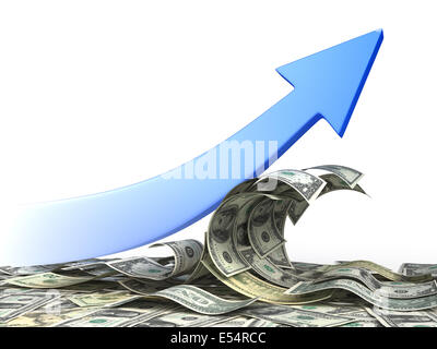 Flèches se déplacent jusqu'au cours de la vague de dollars. Illustration des finances conceptuel Banque D'Images