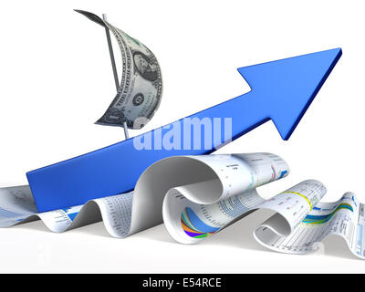 Flèches se déplacent jusqu'au cours de la vague de dollars. Illustration des finances conceptuel Banque D'Images