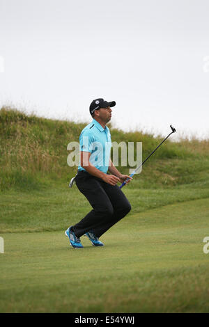 Hoylake, Angleterre. 20 juillet, 2014. Sergio Garcia (ESP) : Golf Sergio Garcia de l'Espagne réagit sur le 13e trou lors de la ronde finale du 143e British Open Championship au Royal Liverpool Golf Club à Hoylake, Angleterre . Credit : Koji Aoki/AFLO SPORT/Alamy Live News Banque D'Images