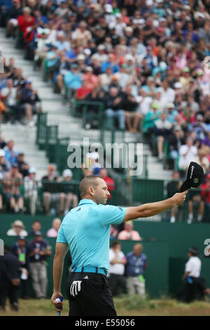 Hoylake, Angleterre. 20 juillet, 2014. Sergio Garcia (ESP) : Golf Sergio Garcia de l'Espagne réagit au 18e trou lors de la ronde finale du 143e British Open Championship au Royal Liverpool Golf Club à Hoylake, Angleterre . Credit : Koji Aoki/AFLO SPORT/Alamy Live News Banque D'Images