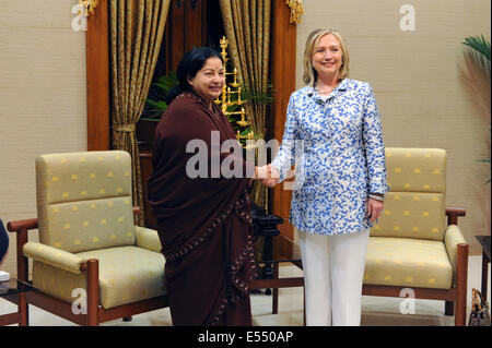 La secrétaire d'Etat américaine, Hillary Rodham Clinton rencontre le ministre en chef du Tamil Nadu Jayalalithaa le 20 juillet 2011 à Chennai, Inde. Banque D'Images