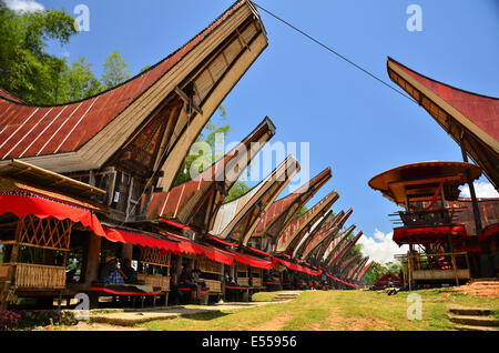 Maisons traditionnelles Tongkonan, Rantepao, Tana Toraja, Sulawesi, Indonésie Banque D'Images