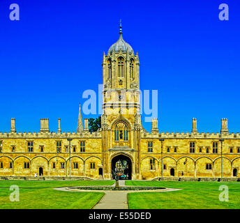 Avis de Christ Church, Oxford University montrant la Tom Tower, Oxford, Angleterre, Royaume-Uni Banque D'Images