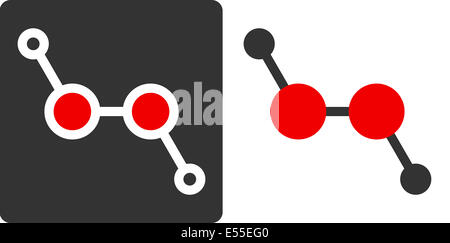 Peroxyde d'hydrogène (H2O2), molécule télévision style d'icône. Montré que les atomes de cercles de couleur (rouge - oxygène, hydrogène - gris). Banque D'Images