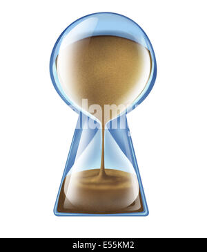 La longévité de la santé comme un concept clé en forme de sablier comme un trou de serrure en tant que symbole d'une vie plus longue et une nouvelle technologie médicale pour allonger la durée de vie ou d'affaires date limite des solutions isolées sur fond blanc. Banque D'Images