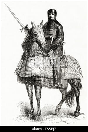 Norman Knight Crusader du 12ème siècle. La gravure sur bois victorien circa 1845. Banque D'Images