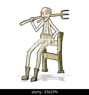 Caricature vieux fermier leaning on fence Illustration de Vecteur