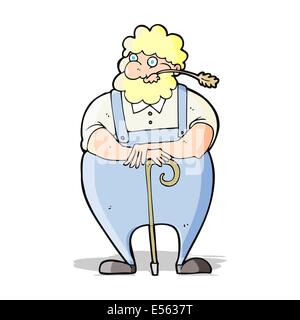 Cartoon farmer leaning on walking stick Illustration de Vecteur