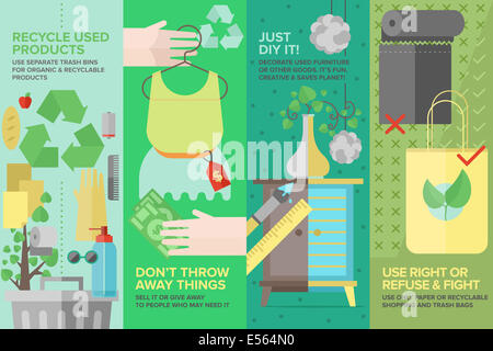 Bandeaux plats, de vêtements de seconde main, produits d'occasion et de produits, le recyclage des déchets et les anciens éléments pour la protection de l'écologie Banque D'Images