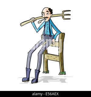 Caricature vieux fermier leaning on fence Illustration de Vecteur