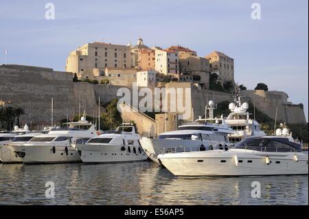 Calvi, Corse, France, le port et le 15e siècle citadelle génoise Banque D'Images