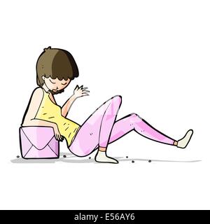 Cartoon woman leaning on package fort Illustration de Vecteur