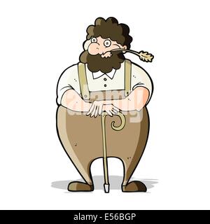 Cartoon farmer leaning on walking stick Illustration de Vecteur