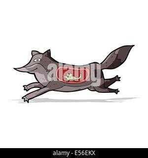 Loup dessin animé avec la souris dans le ventre Illustration de Vecteur