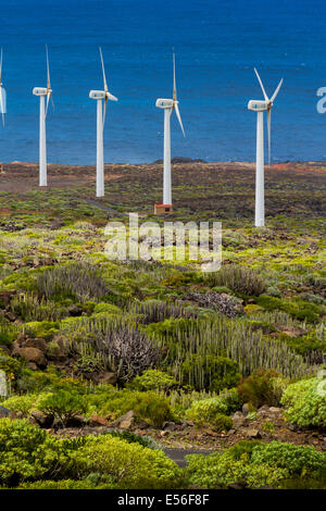 Éoliennes à Punta Teno. Tenerife, Canaries, Espagne, l'océan Atlantique, l'Europe. Banque D'Images