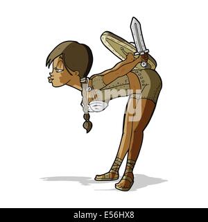 Viking cartoon girl bowing Illustration de Vecteur