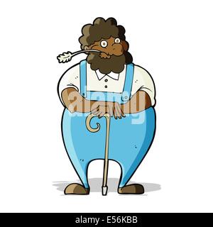 Cartoon farmer leaning on walking stick Illustration de Vecteur