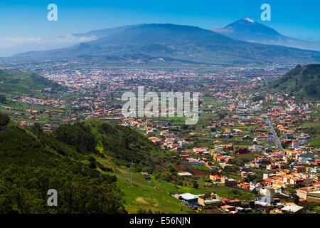 Vega de las Mercedes y San Cristobal de La Laguna et volcan du Teide. Tenerife, Canaries, Espagne, l'océan Atlantique, l'Europe. Banque D'Images