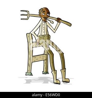 Caricature vieux fermier leaning on fence Illustration de Vecteur