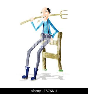 Caricature vieux fermier leaning on fence Illustration de Vecteur