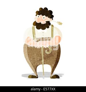 Cartoon farmer leaning on walking stick Illustration de Vecteur