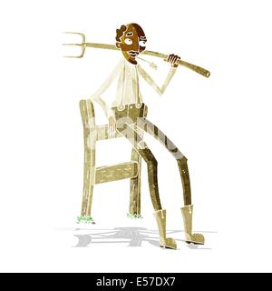 Caricature vieux fermier leaning on fence Illustration de Vecteur