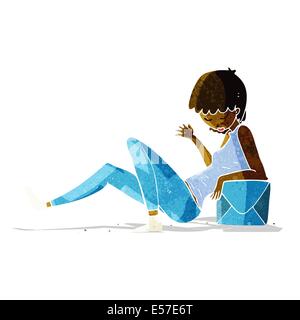 Cartoon woman leaning on package fort Illustration de Vecteur