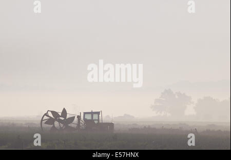 Floride, New York, USA. 22 juillet, 2014. Un morceau de machines agricoles est parqué dans un champ comme brouillard tôt le matin en Floride brûle, New York. © Tom Bushey/ZUMA/Alamy Fil Live News Banque D'Images